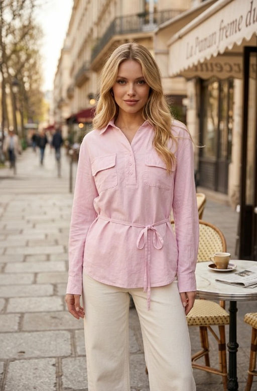 K13734 Рубашка с поясом OVERSIZE РОЗОВЫЙ
