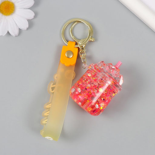 Брелок резина с карабином, ремешком «Стакан лимонада» водный с глиттером 4×6×6 см