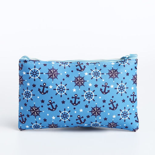 Цена за 3 шт. Косметичка-пенал на молнии, плоская, с рисунком Море, голубая - Simaland фото 2