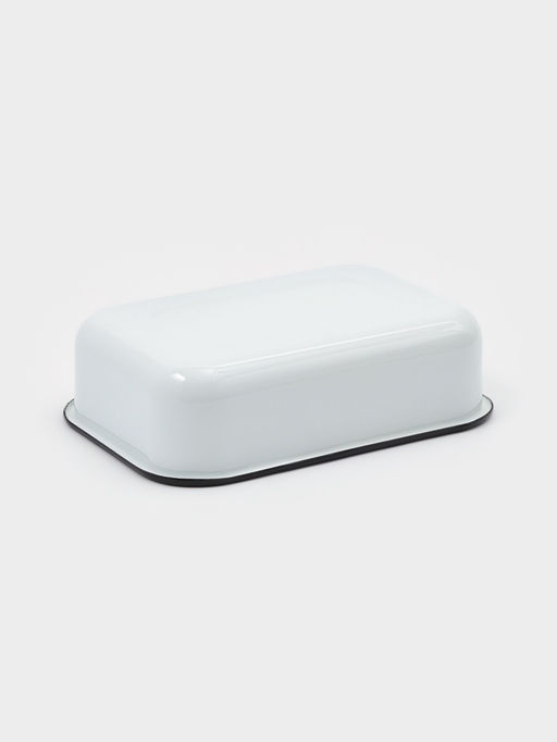 Лоток эмалированный, 1.5 л, с полиэтиленовой крышкой, без декора, белый