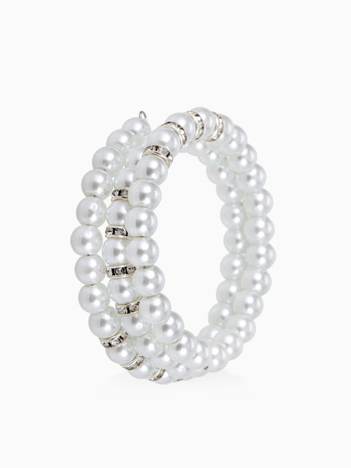 Браслет-пружинка Жемчужинка морская 3 ряда, белый в серебре, L=7 см