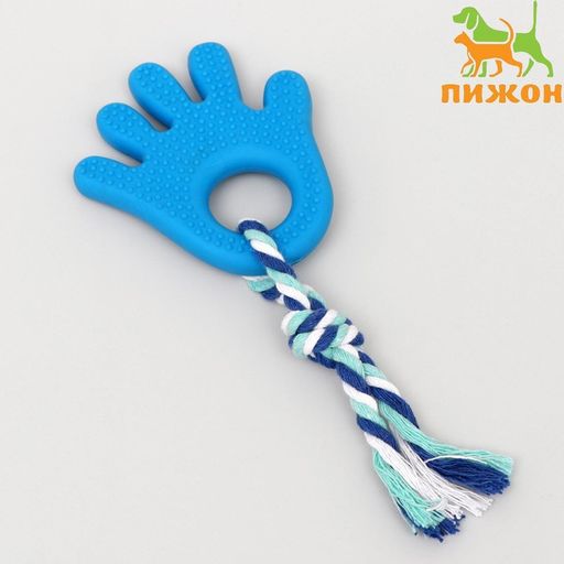 Игрушка жевательная с канатом для собак Ладошка, 10 см, голубая
