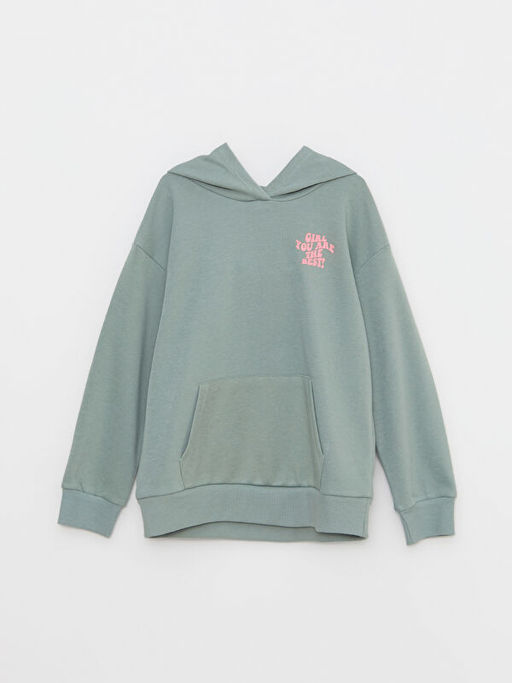 Kap??onlu Bask?l? Uzun Kollu K?z ?ocuk Sweatshirt ve E?ofman Alt? - Waikiki фото 2