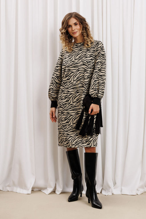 Платье Gizart 7385/1 бежево-черный тигр