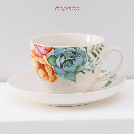 Сервиз чайный Доляна Пташка, 12 предметов: 6 чашек 250 мл, 6 блюдец d=15 см, фарфор, белый