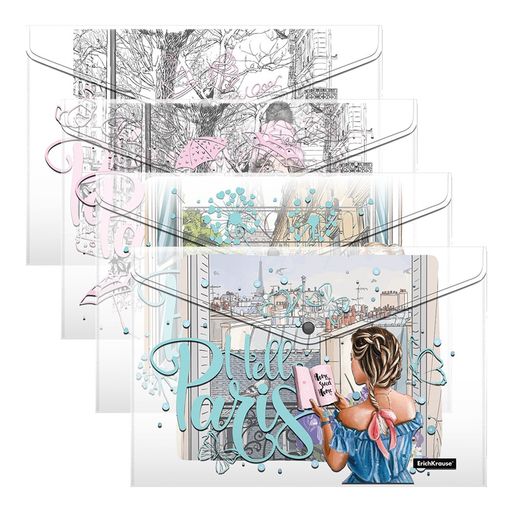 Папка с кнопкой A4 ErichKrause "Dreamy Girls" с рисунком, полупрозрачная (54911) 160 мкм, в ассорт.