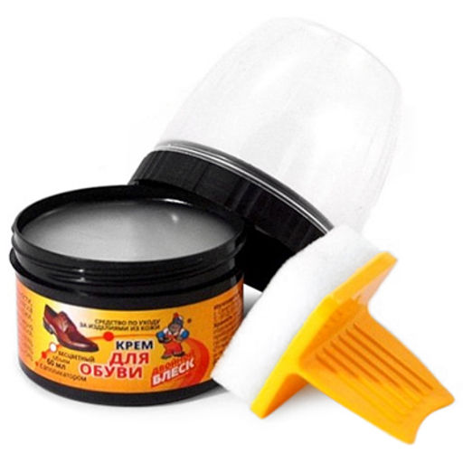 Крем для обуви 60мл банка с аппликатором Двойной блеск д5см, h8,5см, бесцветный (Россия) - Домашняя Мода фото 2