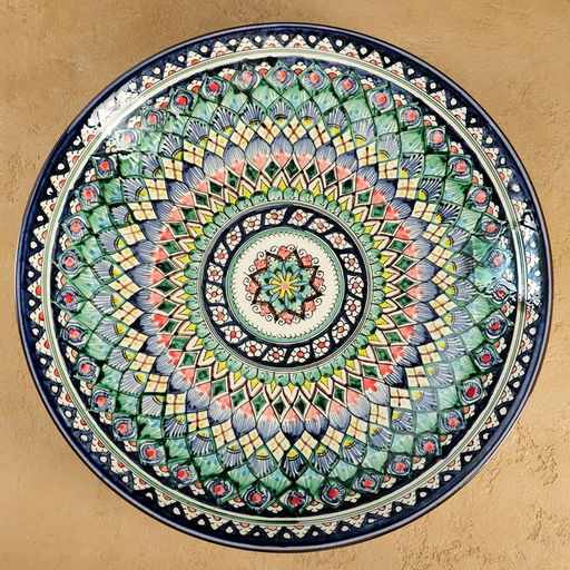 Ляган узбекский Риштанская керамика «Узоры» для плова, d=42 см, синий МИКС