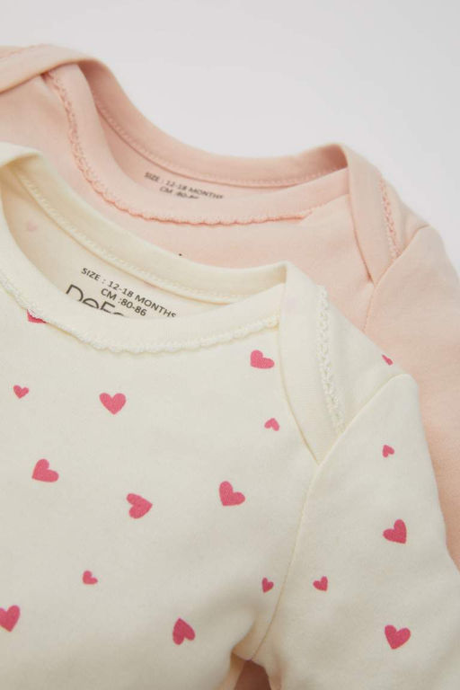 Комплект из 2 предметов с воротником-конвертом для новорожденных девочек и застежкой на кнопку с длинными рукавами - Defacto фото 2