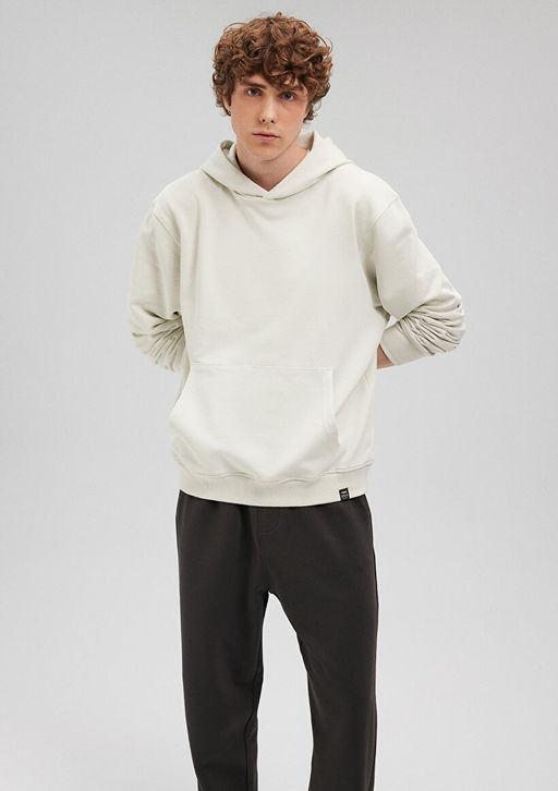 Kap??onlu Bej Basic Sweatshirt