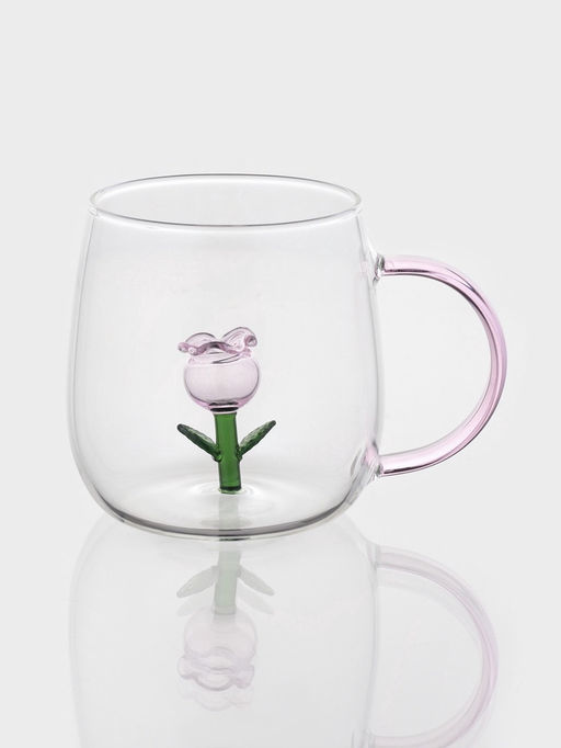 Кружка Розочка, 320 мл, 9?12.5?9 см, с фигуркой, стекло, прозрачная, розовая
