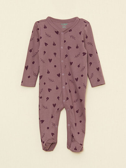 V Yaka Uzun Kollu Bask?l? Pamuklu K?z Bebek Tulum 2li - Waikiki фото 3