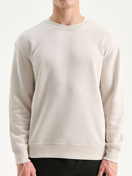 Bisiklet Yaka Uzun Kollu Erkek Kal?n Sweatshirt