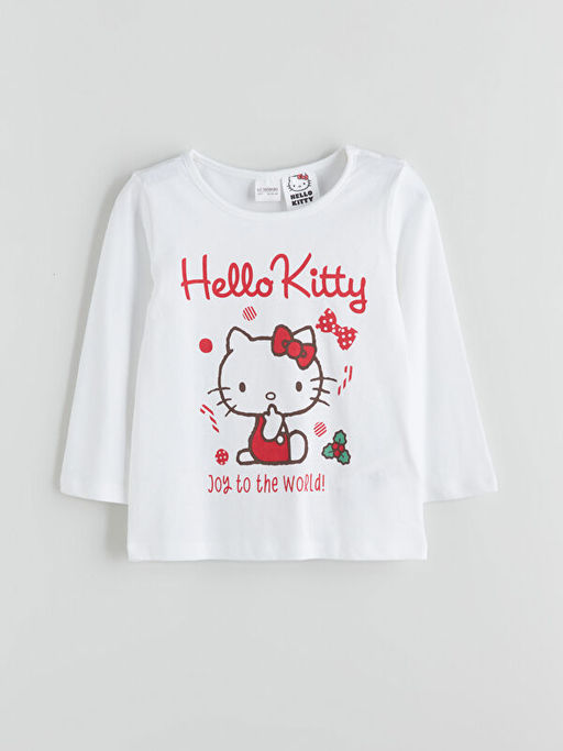 Bisiklet Yaka Hello Kitty Bask?l? K?z ?ocuk Pijama Tak?m?