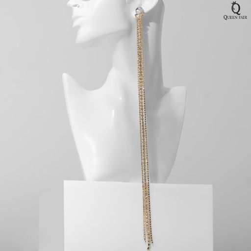 Серьги висячие со стразами Водопад овал 3 нити, цвет белый в золоте, 32см - Queen fair фото 4