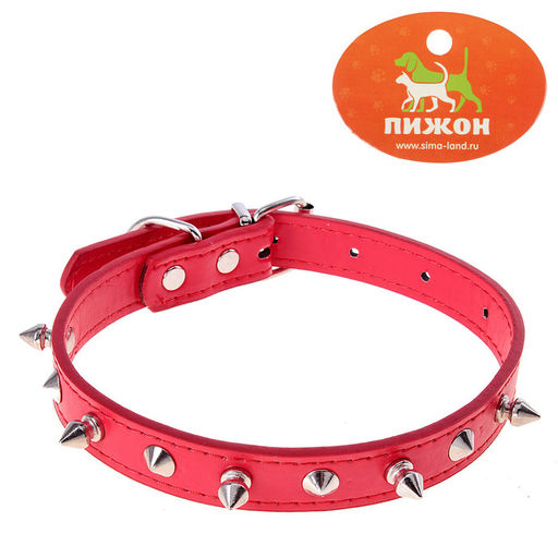 Ошейник "Лион" с шипами 45 х 2 см, ОШ 34-40 см, искусственная кожа, красный