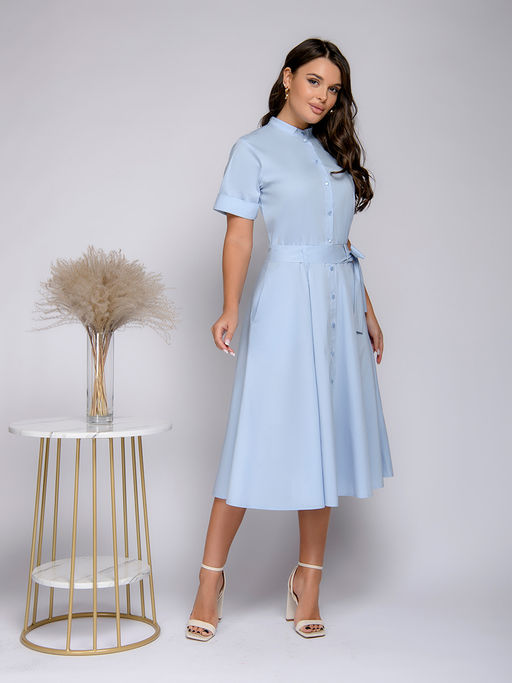 Платье голубое длины миди с короткими рукавами - 1001dress фото 2