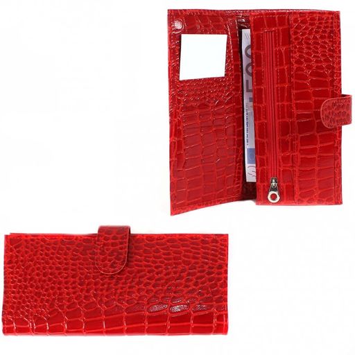 Портмоне женское Croco-ПР-950 с хлястиком натуральная кожа 2 отд, 13 карм, красный крокодил (203) 202856