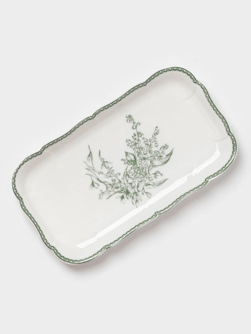 Блюдо для подачи WY Bloomware, 25×14×2.5 см, фарфор, зелёное/белое