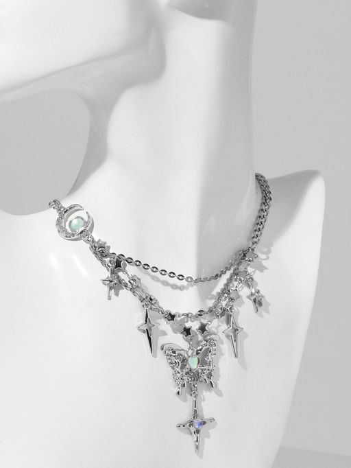 Колье Бабочка звёзды, белое в серебре, 40 см