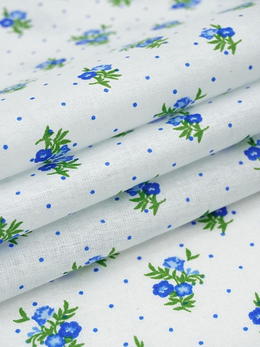 Ситец Синие цветочки с пшеном на белом, ш.0.8м, хлопок-100%, 100гр/м.кв - Купава фото 4