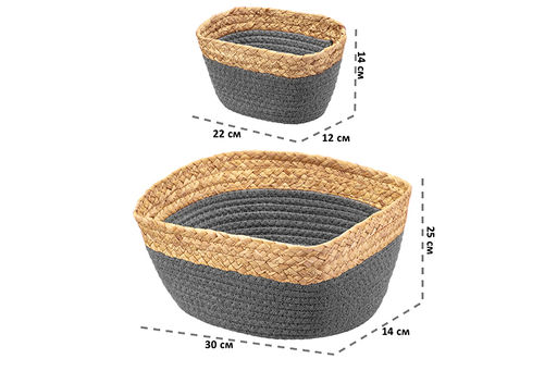 Набор 3 плетеных корзин 1 корзинка 30*25*14 см, 2 корзинки 22*14*12 см, серый - Elan gallery фото 2