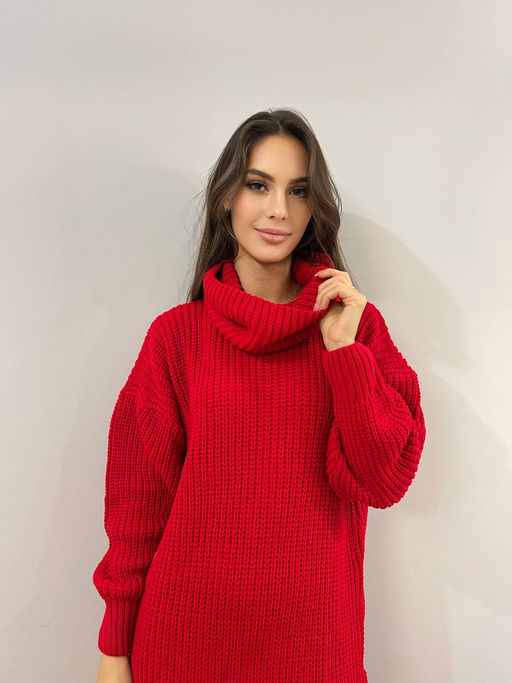K10905 Платье (вязаный трикотаж) КРАСНЫЙ - Твое фото 2