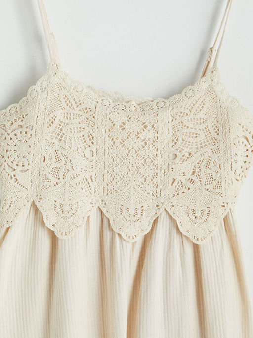 ?p Ask?l? Dantel Detayl? Poplin Elbise