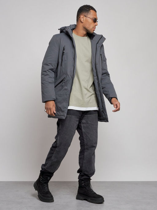Парка мужская зимняя удлиненная молодежная темно-серого цвета 8305TC - Wonderrman фото 4