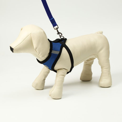 Комплект амуниции с мягкой шлейкой и светоотражающей нашивкой, L, ОШ 33 см, ОГ 36-48 см, синий 76143 - Пижон фото 2