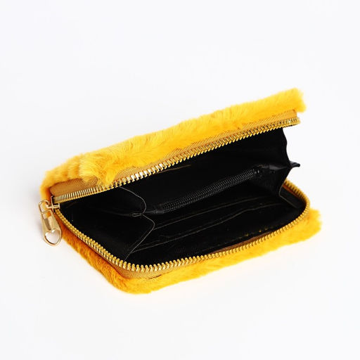 Кошелёк маленький, пушистый, на молнии, жёлтый