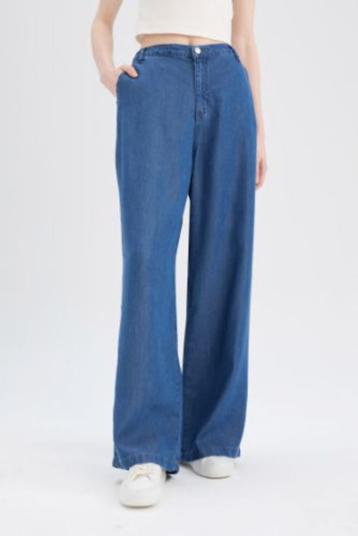 Pull On Wide Leg Yuksek Bel Uzun Yumusak Jean Y?kamal? Pantolon