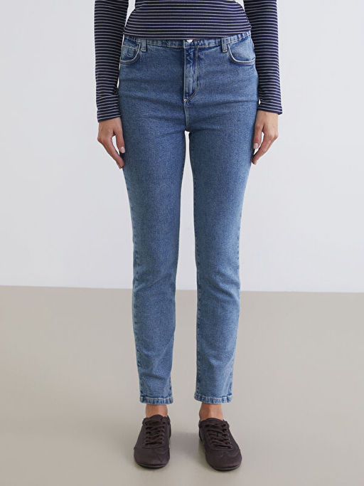 Beli Lastikli Slim Fit Kad?n Jean Pantolon
