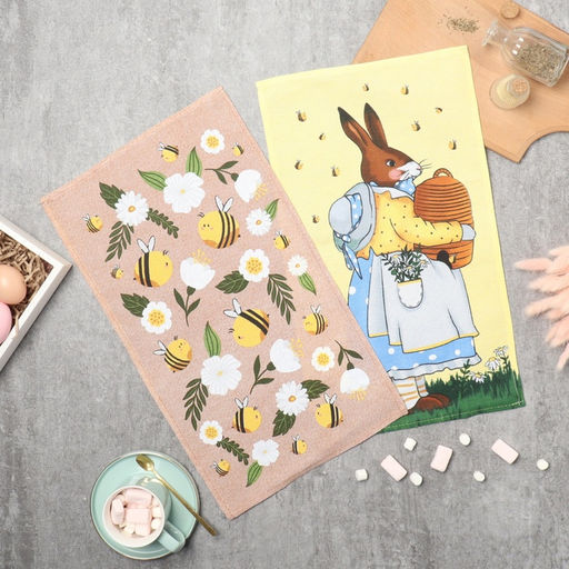 Набор кухонных полотенец «Доляна» Bee and bunny, 2 шт., 28×46 см, 100% хлопок, рогожка 160 г/м²