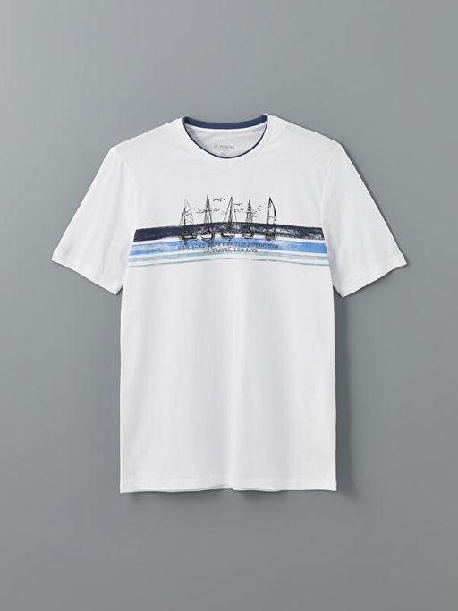 Bisiklet Yaka K?sa Kollu Bask?l? Penye Erkek Ti??rt