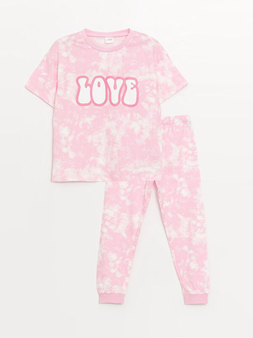 Bisiklet Yaka Bask?l? K?sa Kollu K?z ?ocuk Pijama Tak?m?