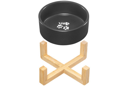 Миска для домашних питомцев 300 мл 12,5*12,5*6 см, с бамбуковой подставкой, темно-серая - Elan gallery фото 6