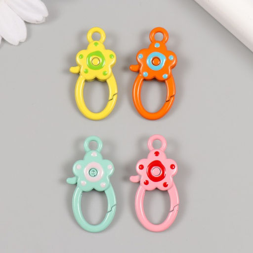 Цена за 4 шт. Карабин металл с кольцом Овал. Цветок МИКС 3,6х1,8 см - Арт узор фото 2