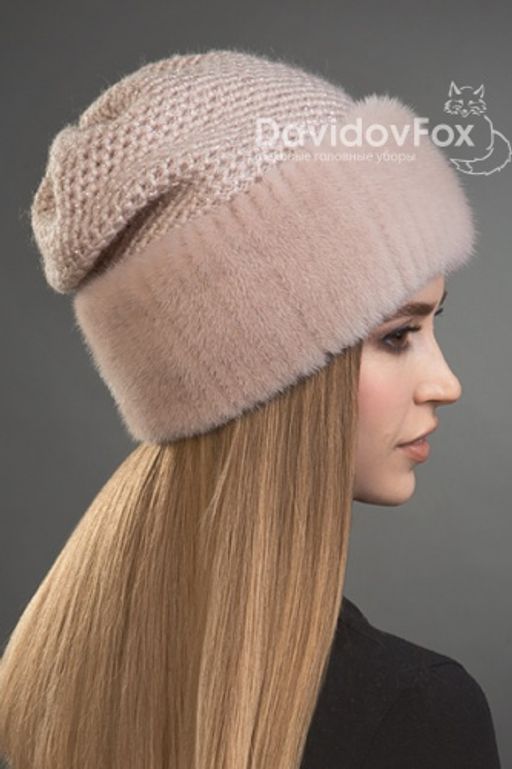Шапка Камелия норка трикотаж дымчатая роза