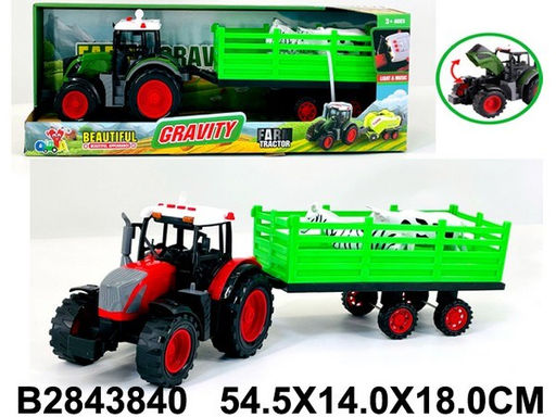 Трактор с прицепом инерционный + животные (2843840) свет, звук, откр. капот, в коробке 54,5*14*18см