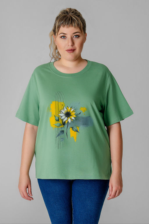 Арт. 31168 Футболка женская 50-60 (6 шт) Цвет:зеленый