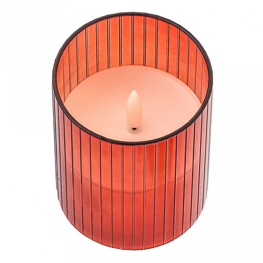 Свеча в цветной колбе, восковая, светодиодная на батарейках д7,5см h10см, свет теплый, с мерцанием, колба стекло, цвет терракотовый, питание от 2-х батареек АА (в комплект не входят), в коробке (Китай)