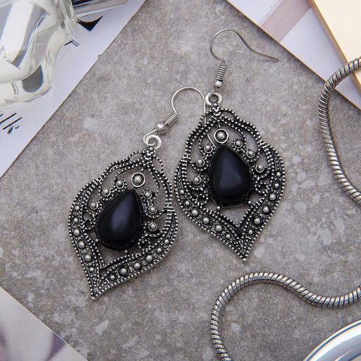 Серьги ассорти Капля изящность, ажурная, цвет чёрный в чернёном серебре