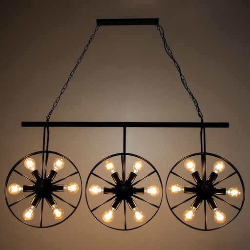 Светильник подвесной BayerLux «Колёса», люстра 18×40 Вт, E27, чёрный, 65×10×150 см
