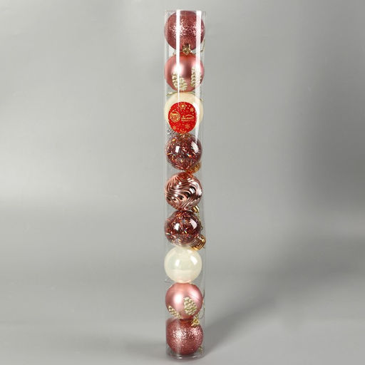 Ёлочные игрушки Мелодия, шары новогодние, d=6 см, набор 9 шт., волны, шишки, белый/розовый - Зимнее волшебство фото 4