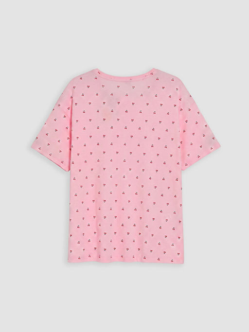 Bisiklet Yaka Kiraz Desenli Kad?n Pijama ?st?