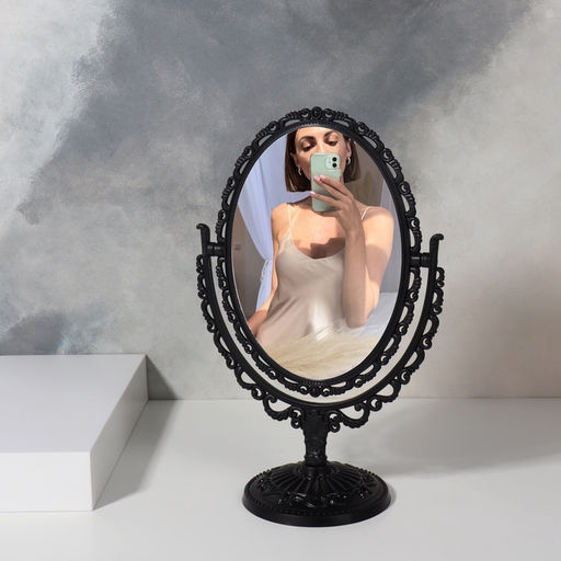 Зеркало декоративное, с увеличением х2, двустороннее, 16.5?25.5 см, (11?15.5 см), чёрное - Qf фото 3