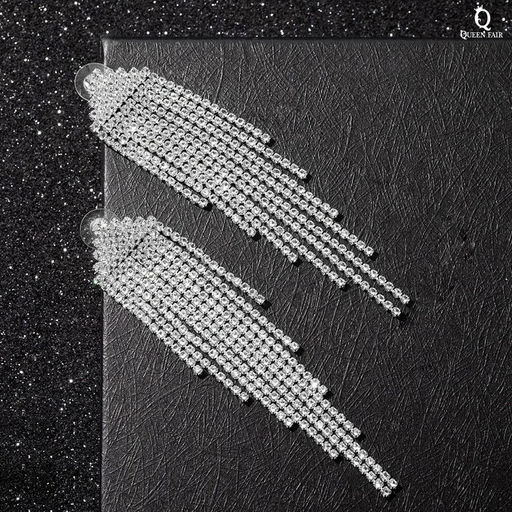 Серьги висячие со стразами Водопад пятиугольник, цвет белый в серебре, 9,7см - Queen fair фото 4