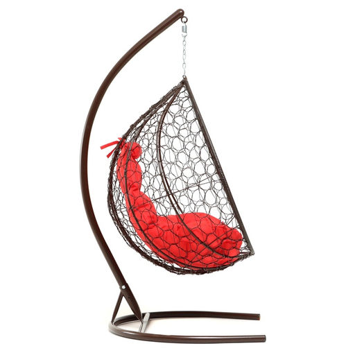 Кресло - кокон подвесное «Капля», 72×98×186 см, с искусственным ротангом, коричневое, с красной подушкой
