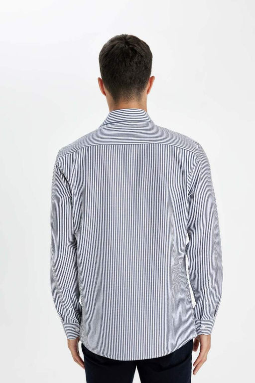 Рубашка с длинными рукавами и жатым воротником поло Modern Fit - Defacto фото 6